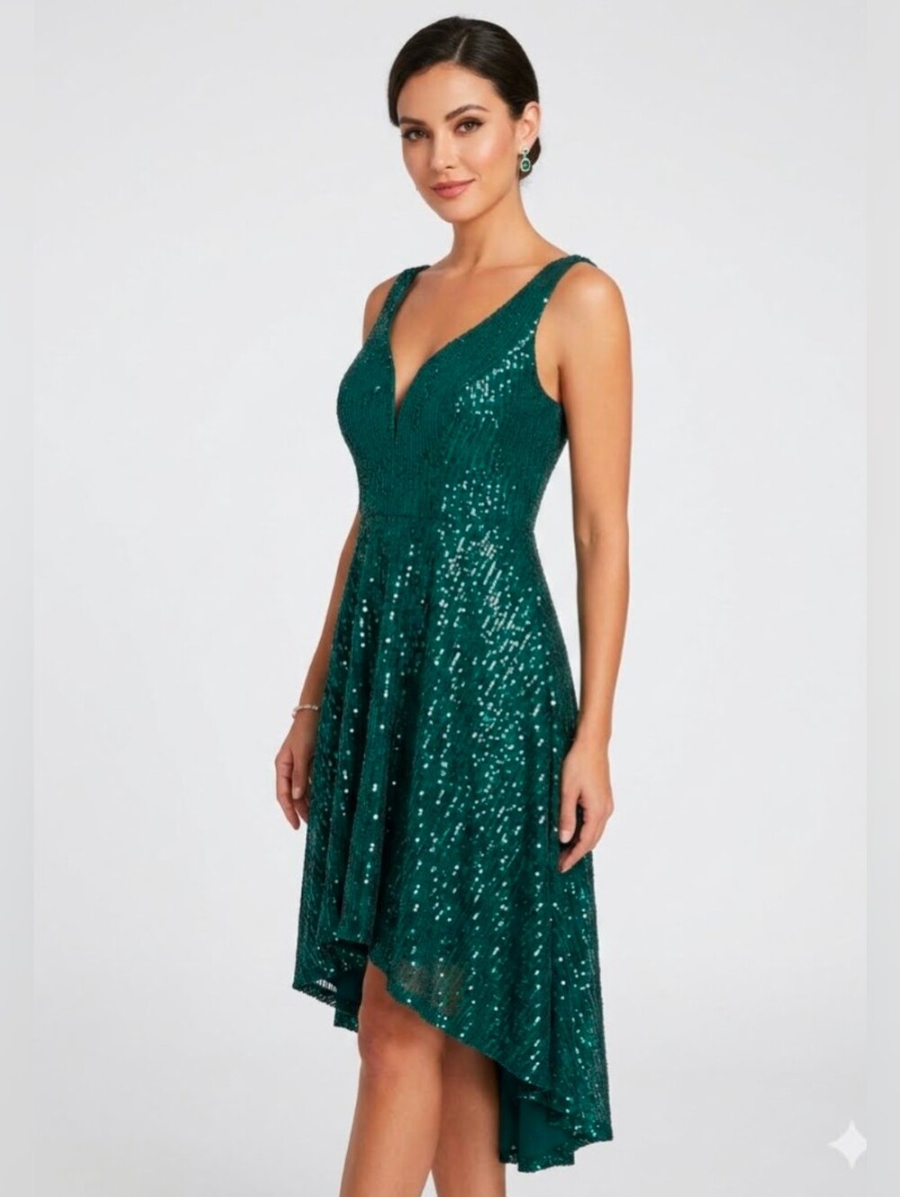 Baileyblue Emerald Green Sequin Dress Deep Sweetheart Neck Small